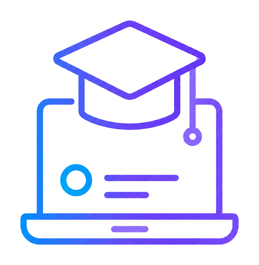 Ícone de educação digital: capelo sobre um notebook